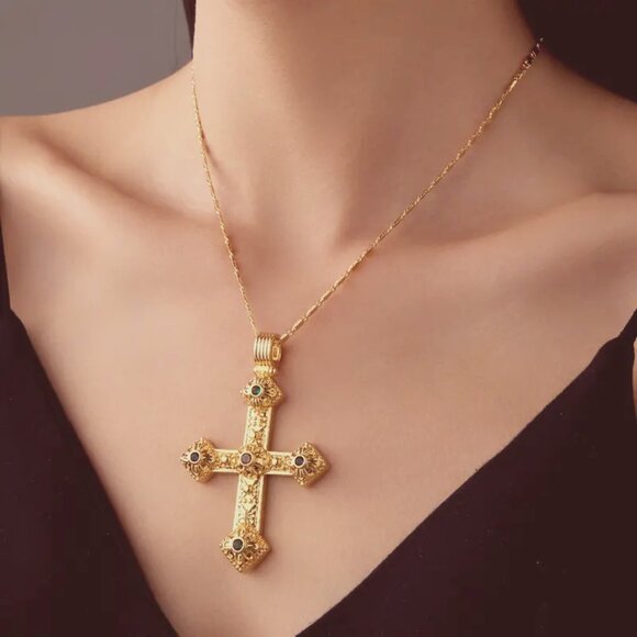 14KGP Copper Cross Pendant Necklace NEW Christian - Picture 4 of 4